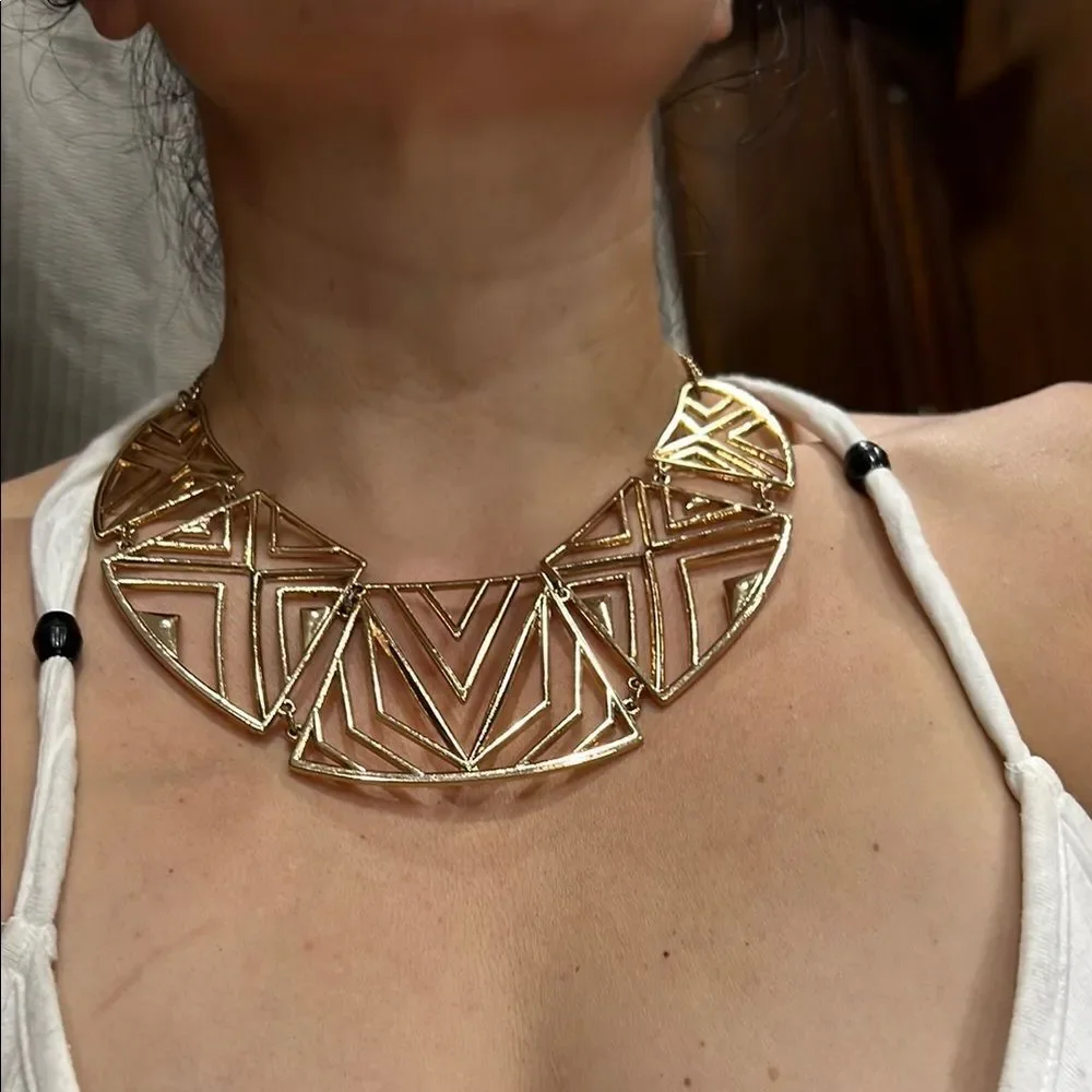 Lustrous Gold Geometric Statement Necklace